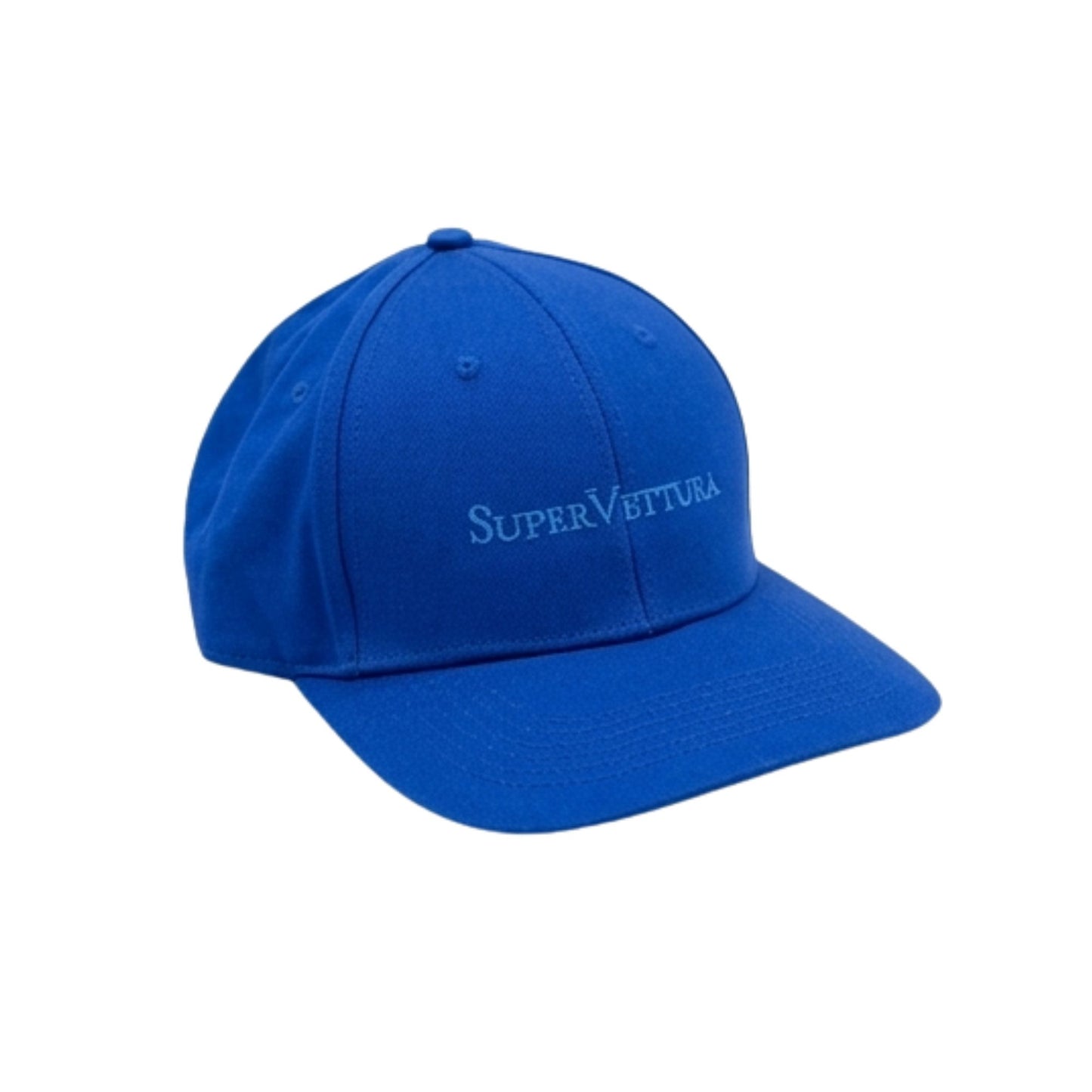 A royal blue baseball cap with 'SUPERVETTURA' embroidered in light blue on the front, shown against a plain white background.
