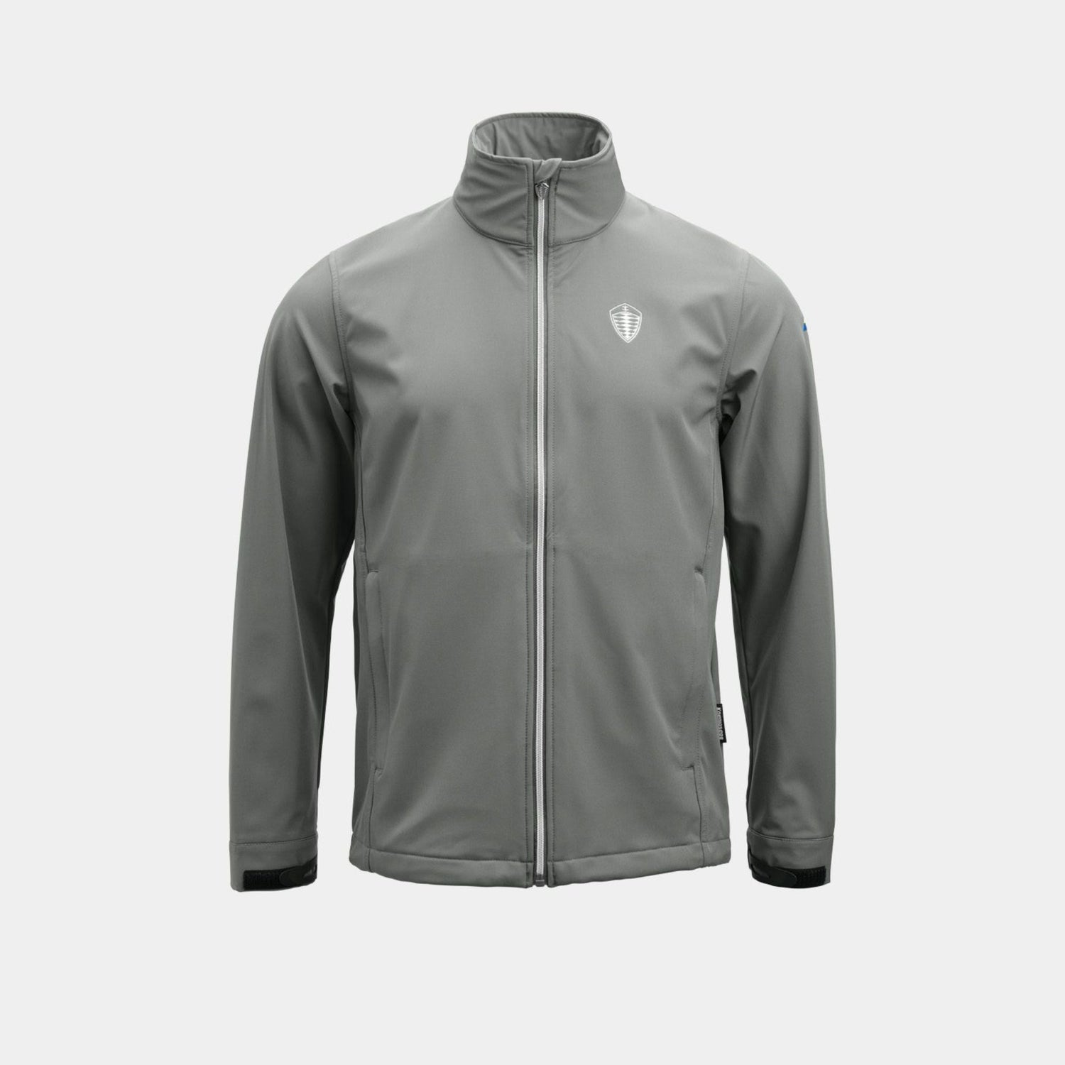 Gray jacket with a Koenigsegg crest logo on a white background