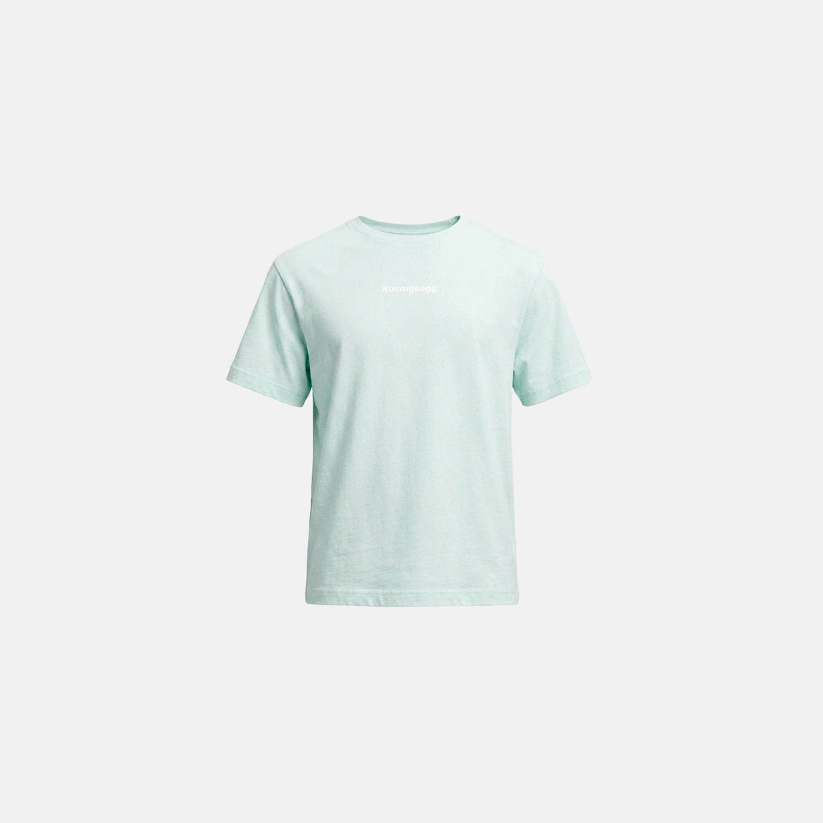 A pale green kids tee with white Koenigsegg logo on the chest.